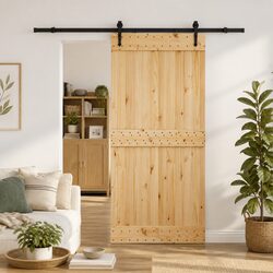 Contemporary Sliding Door with Pine Frame and Black Track 95 x 210 cm