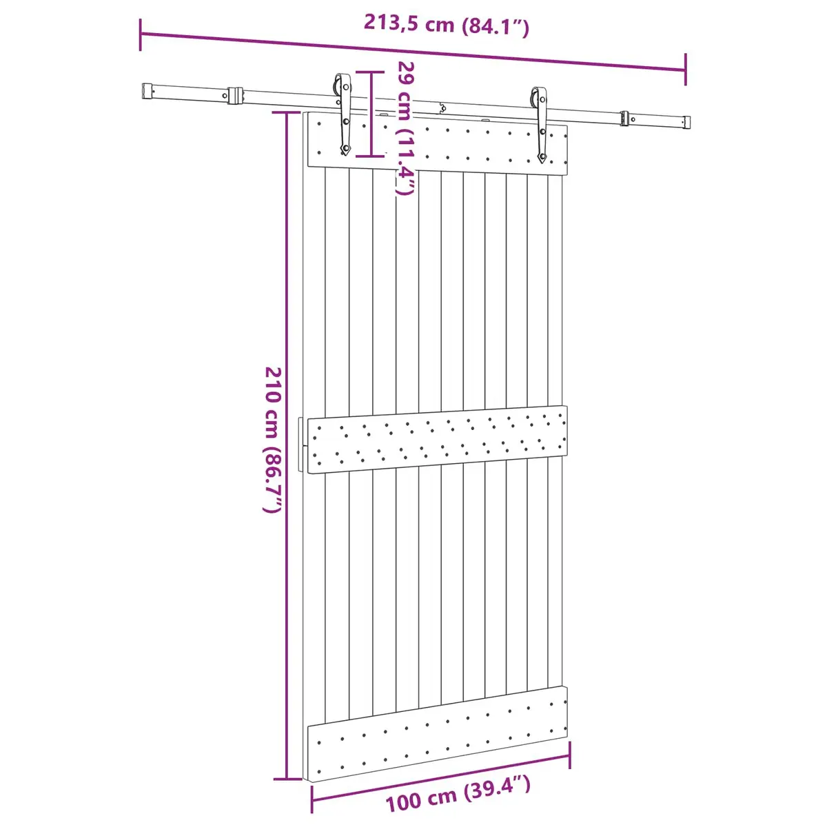 Sliding Door Pine Wood 100x210cm Black Track