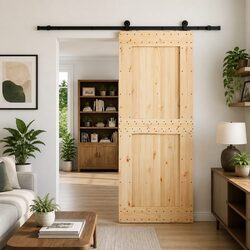 Modern Sliding Door with Pine Wood and Steel Track
