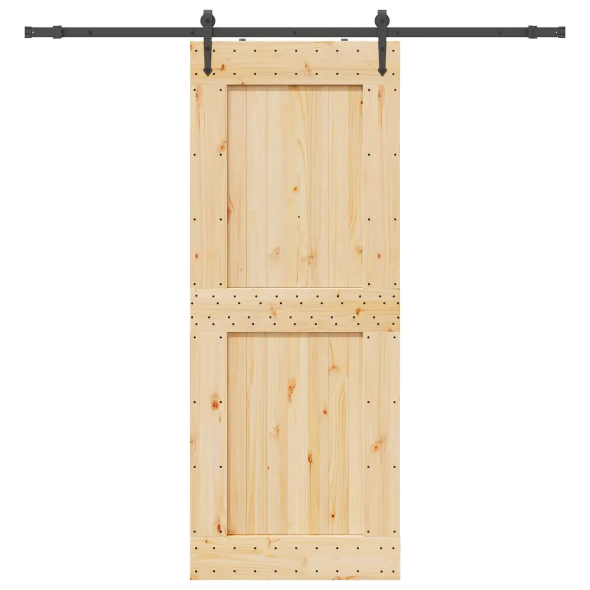 Sliding Door Pine Wood 90x210cm Black Track