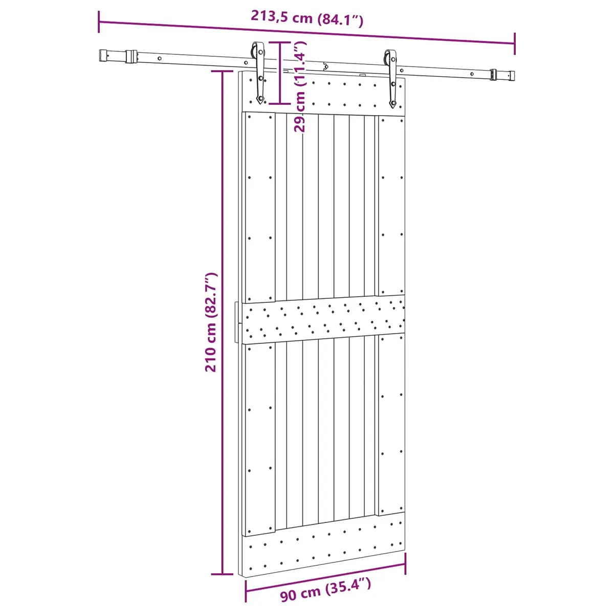 Sliding Door Pine Wood 90x210cm Black Track