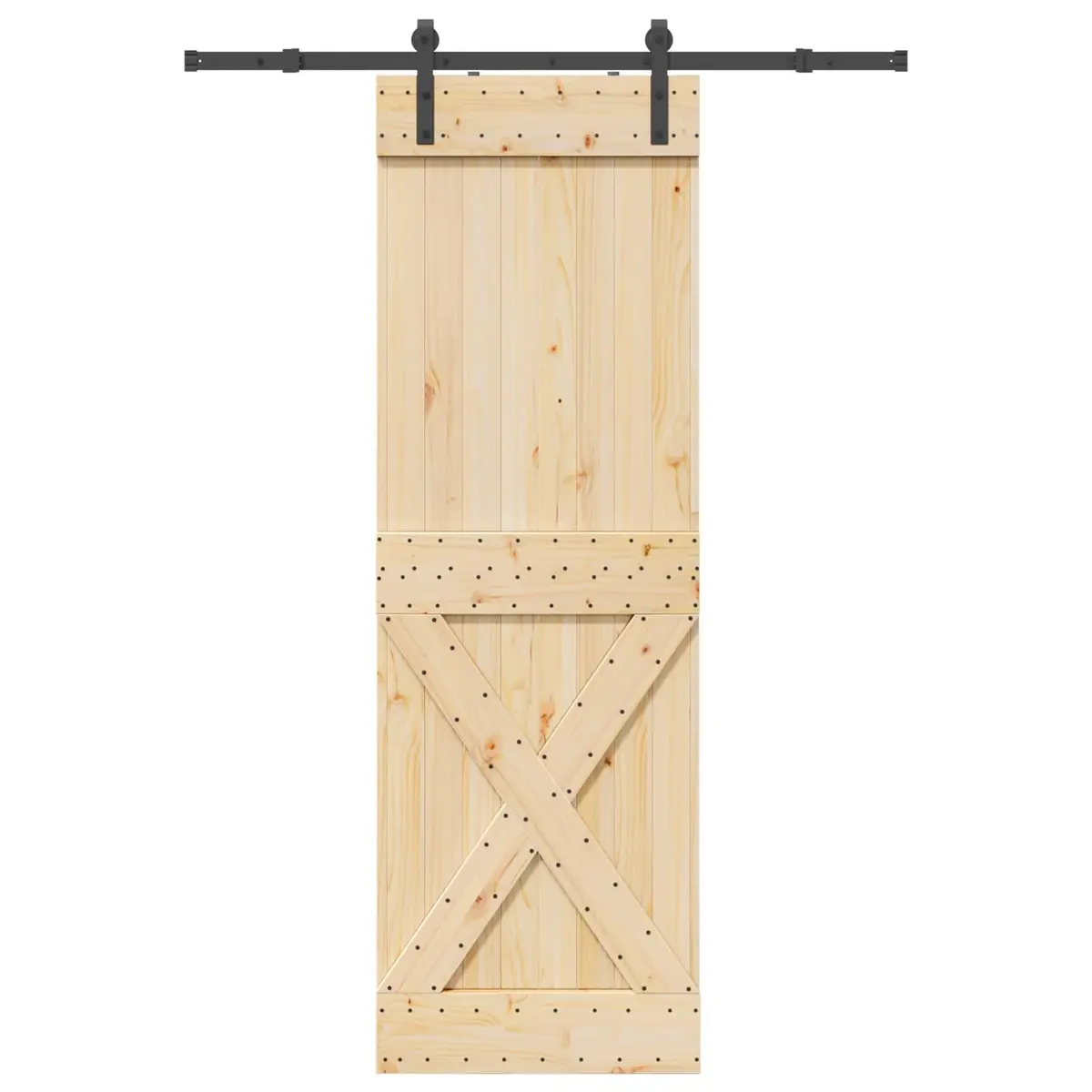 Room Divider with Pine Wood Frame and Black Track