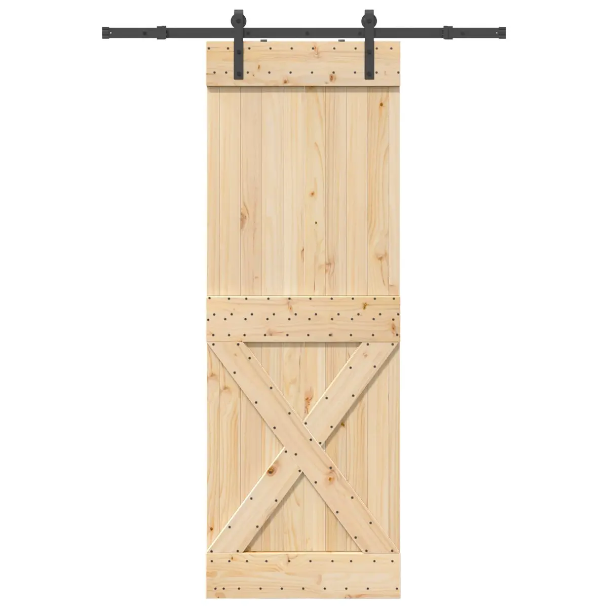 Sliding Door with Pine Wood and Black Steel Track