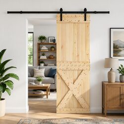 Stylish Sliding Door with Solid Pine Wood and Black Track