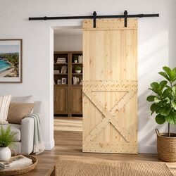Stylish Sliding Door with Natural Wood and Black Steel Frame