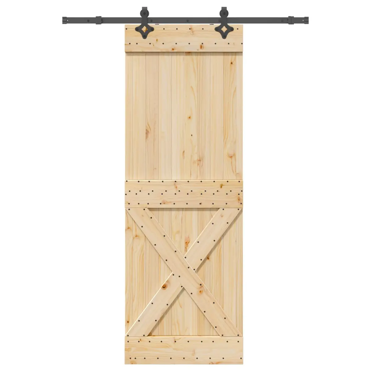 Sliding Door Solid Pine Wood 80 x 210 cm Brown with Black Track