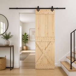Modern Sliding Door 70x210cm Natural Pine & Black Steel
