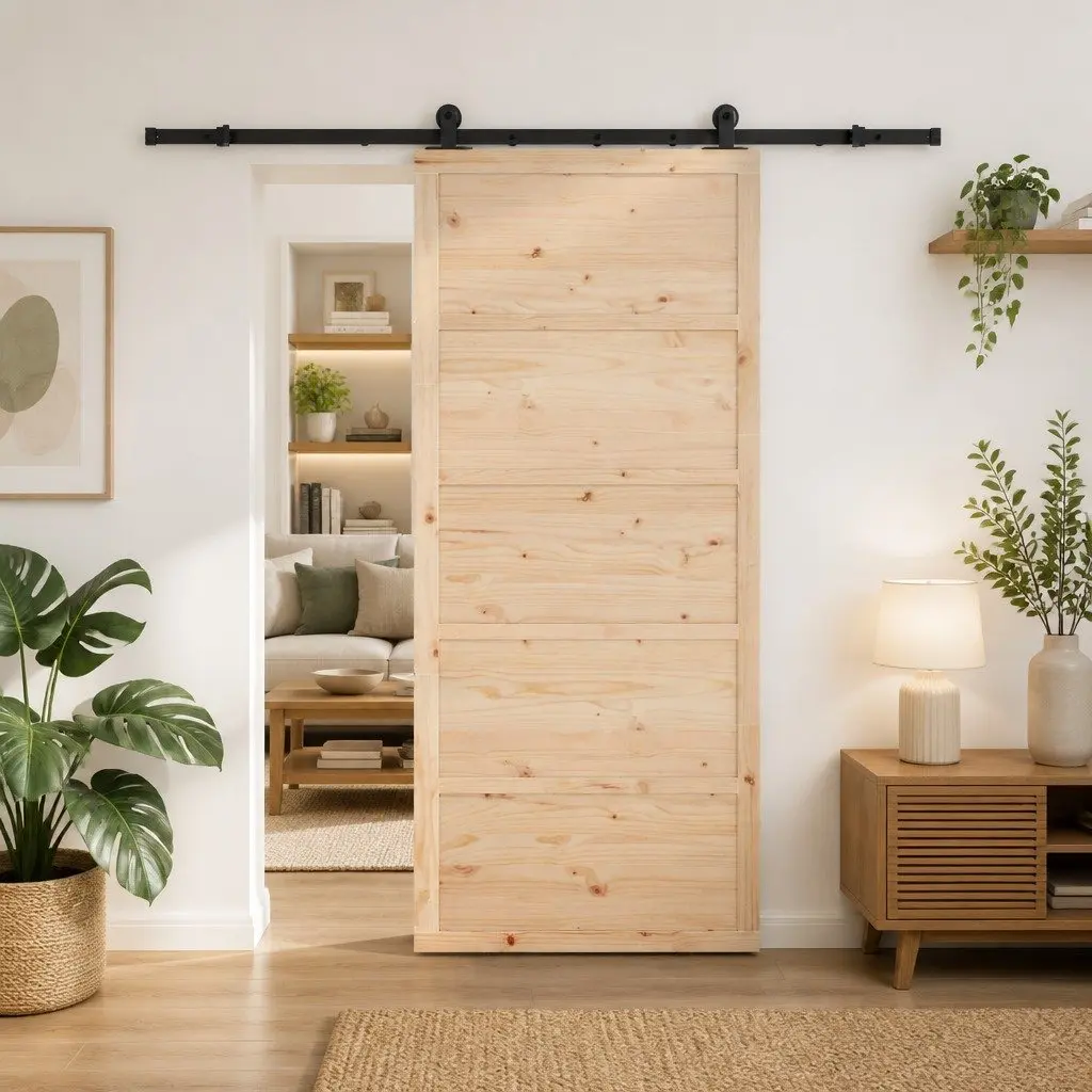 Sliding Door Solid Pine Wood 80 x 208 cm Natural Brown Space-Saving Interior Room Divider