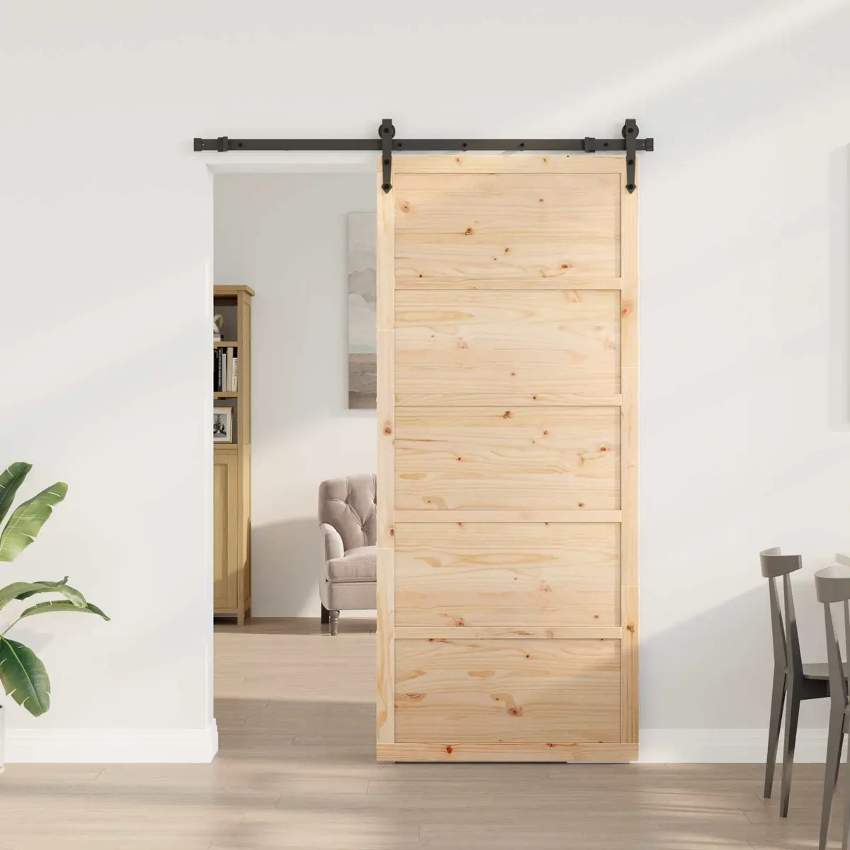 Solid Pine Wood Sliding Door with Top Track Mechanism