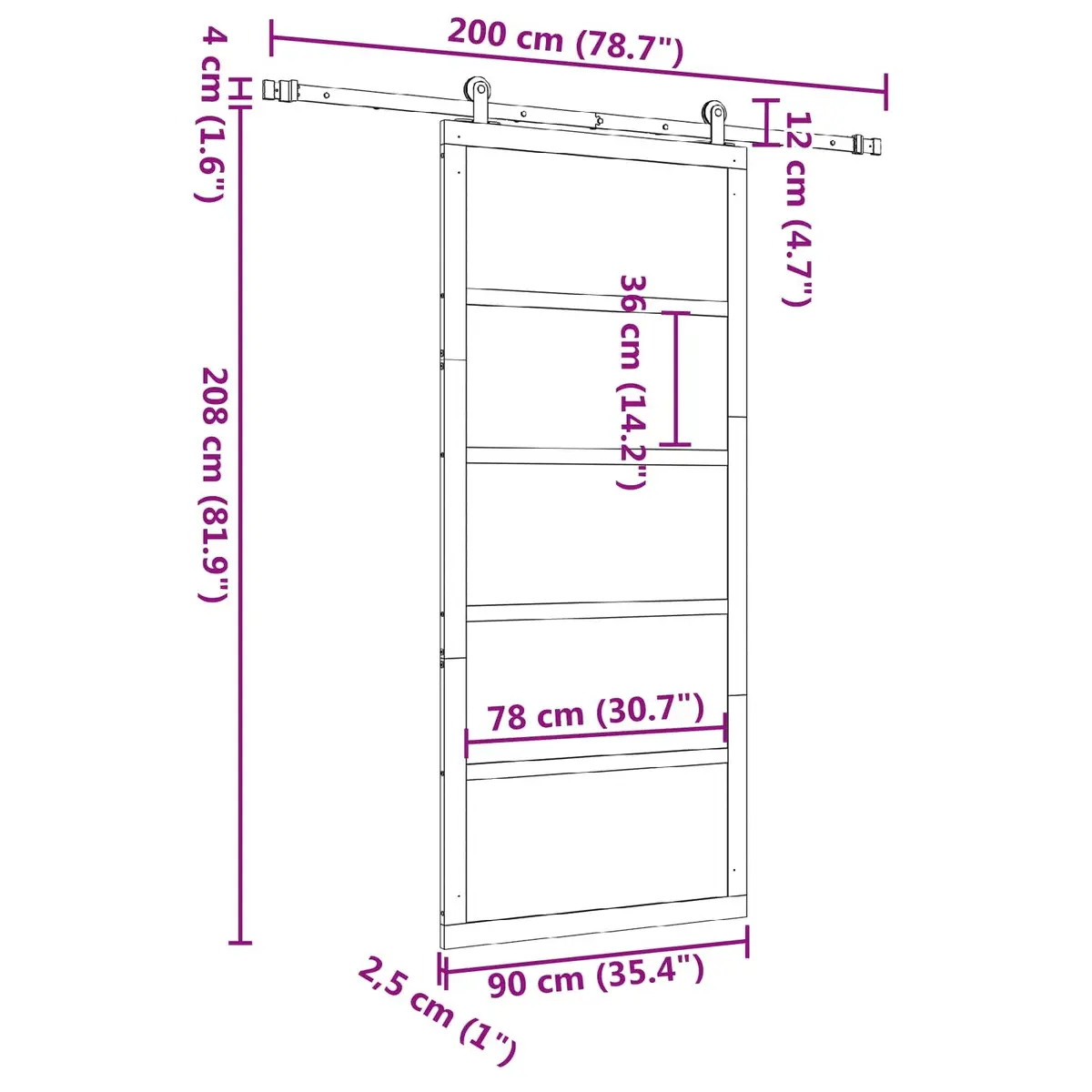 90 x 208 cm Sliding Door in Solid Pine Wood