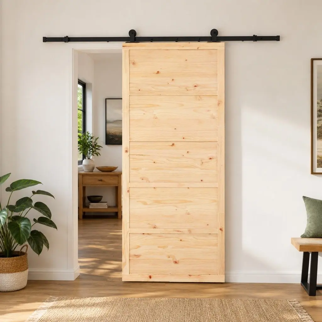 Sliding Door with Solid Pine and Steel Track