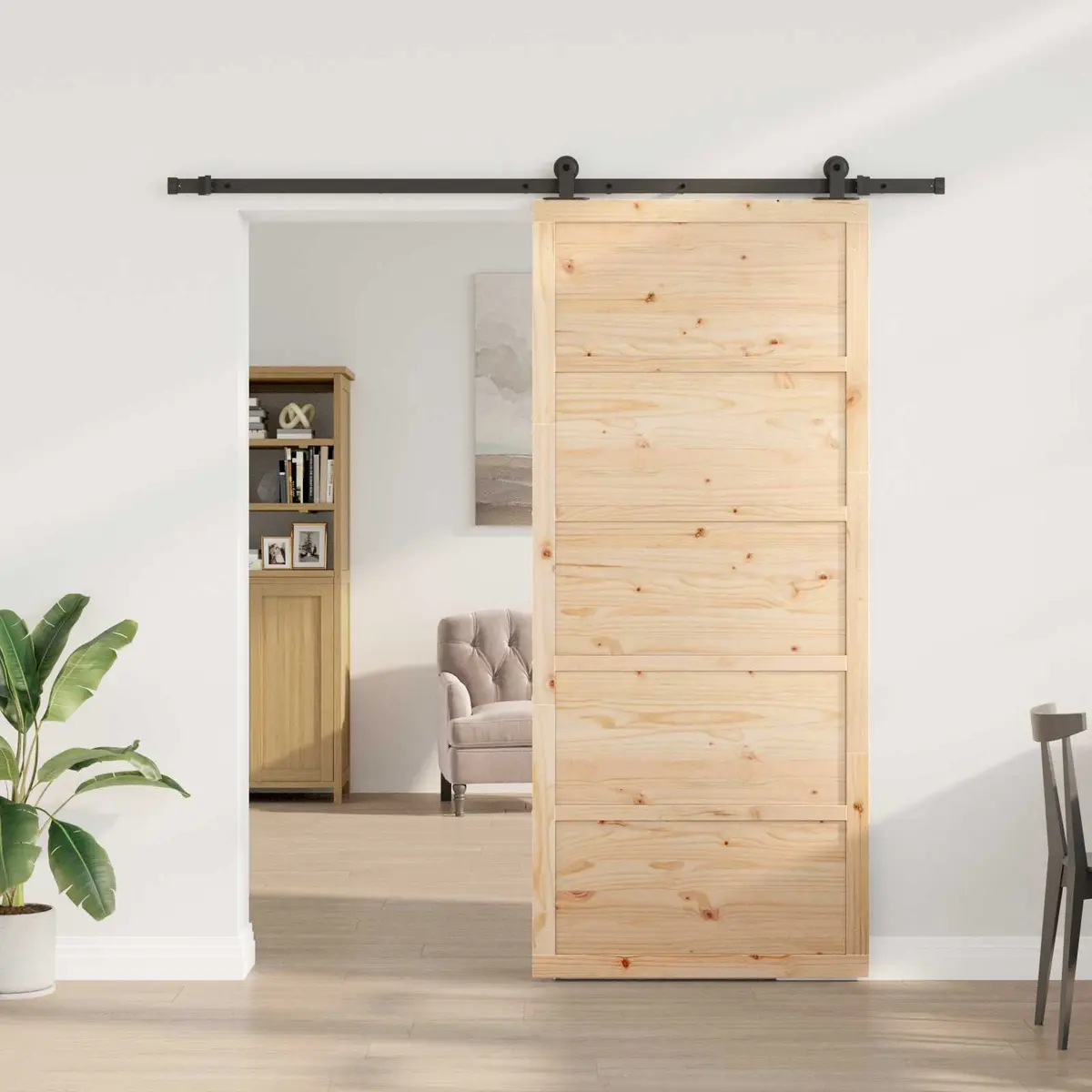 Sliding Door with Solid Pine and Steel Track