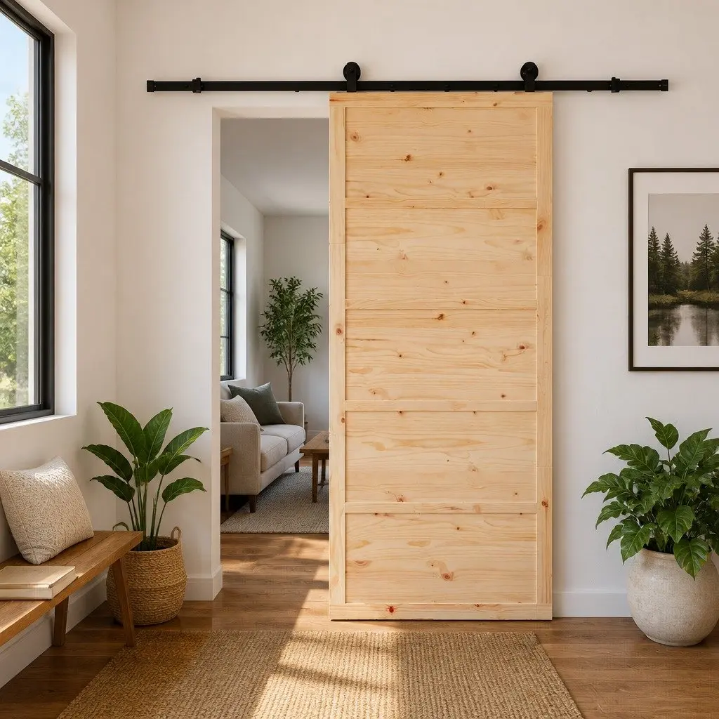Interior Room Divider Sliding Door in Natural Pine