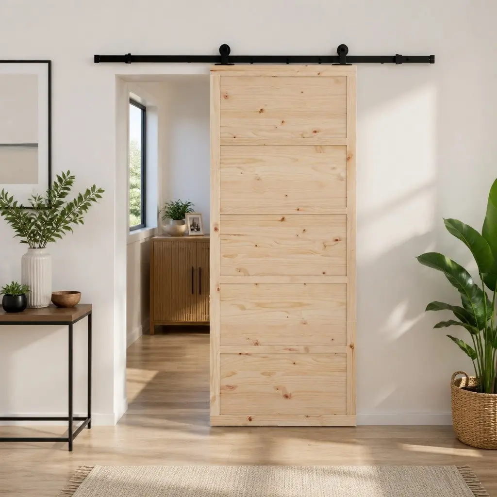 Space-Saving Sliding Door 80 x 208 cm in Pine