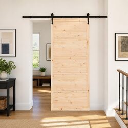 Premium Sliding Door 90 x 208 cm Natural Solid Pine & Black Steel