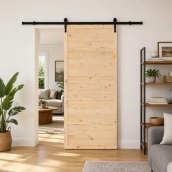 Sliding Door 100 x 208 cm Solid Pine Wood Natural Brown Modern Interior Room