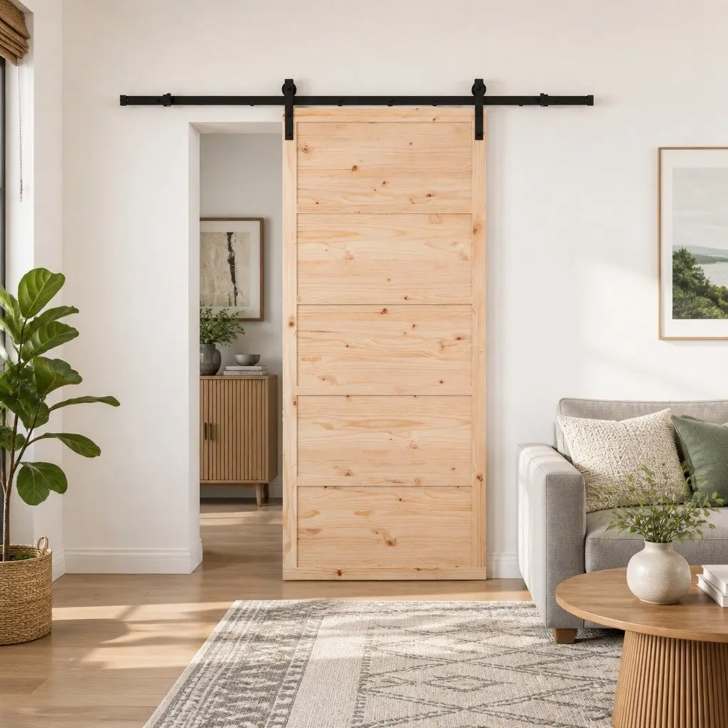 Sliding Door Solid Pine Wood 80 x 208 cm Brown Modern Interior Room Divider
