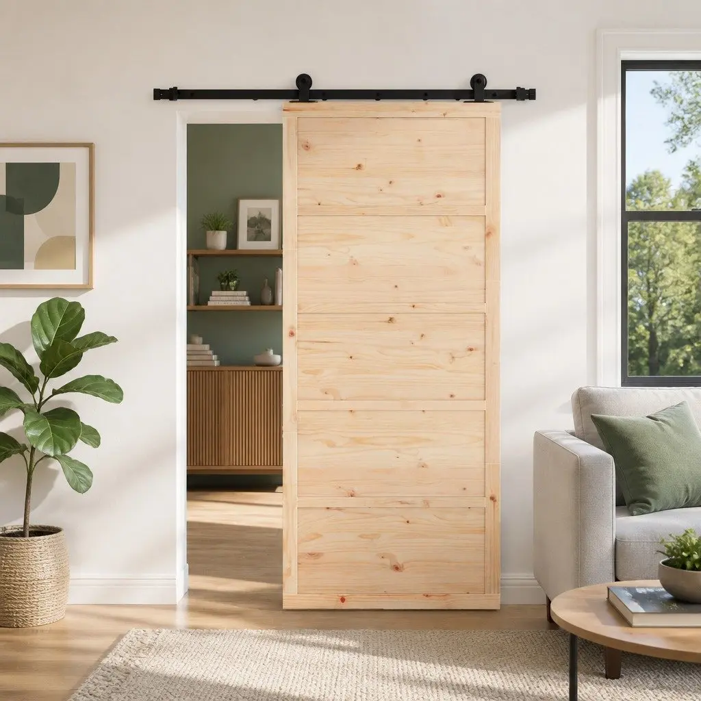 Sliding Door in Natural Solid Pine Wood 80 x 208 cm