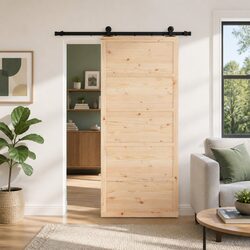 Sliding Door Natural Solid Pine Wood 80 x 208 cm Modern Interior Space Saving