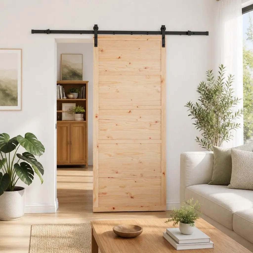 Solid Pine Wood Sliding Door 90x208cm Modern Divider