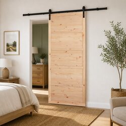 Sliding Door 80 x 208 cm Natural Solid Pine Wood Top Track Space-Saving Modern