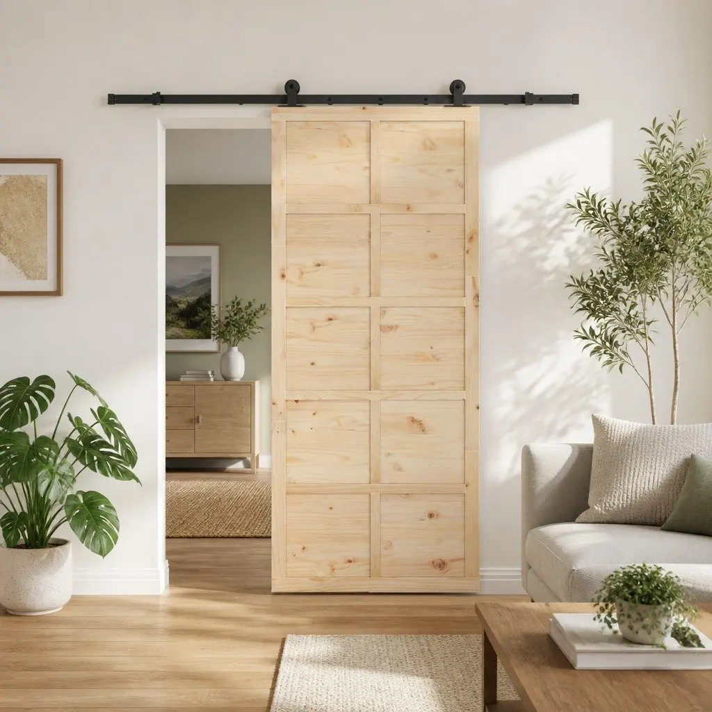 Sliding Door Solid Pine Wood 100 x 208 cm Natural Brown