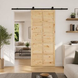 Natural Solid Pine Wood Sliding Door 90 x 208 cm