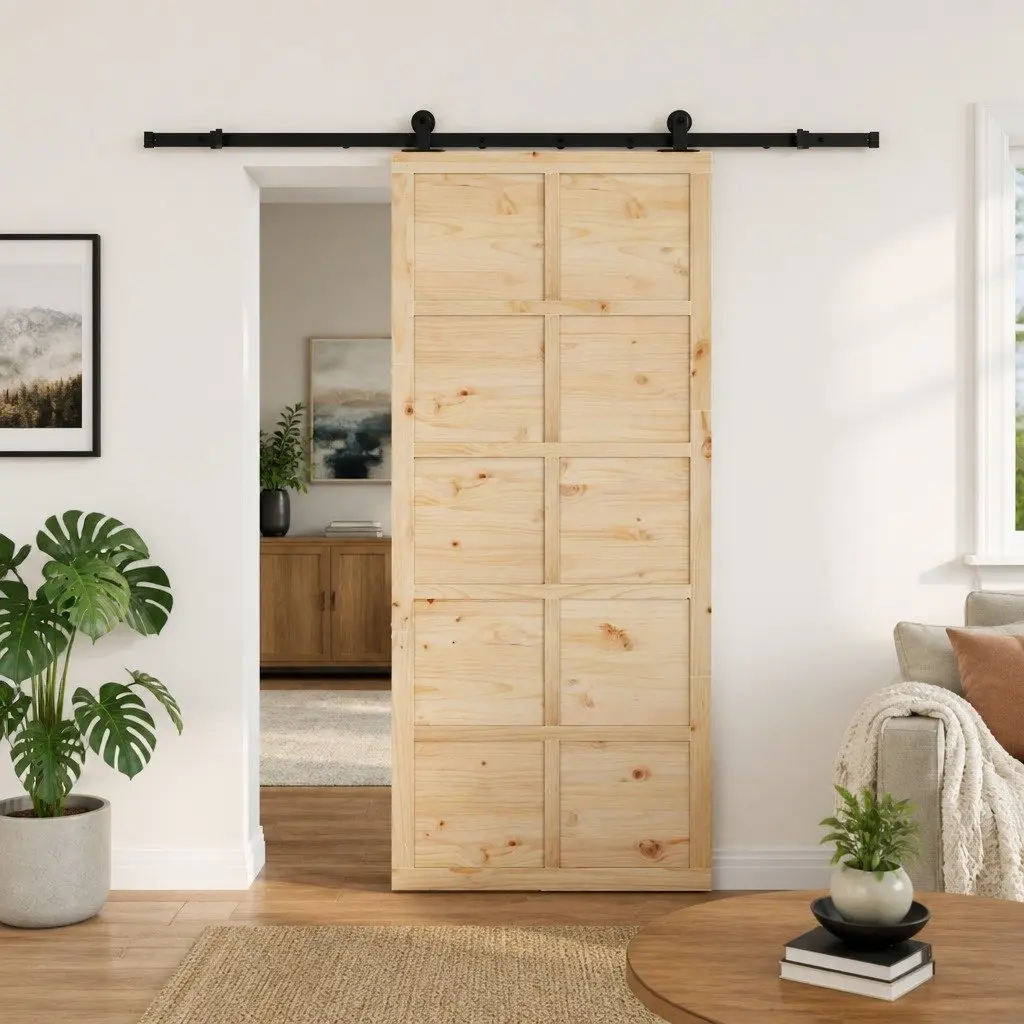 Natural Solid Pine Wood Sliding Door 80x208cm