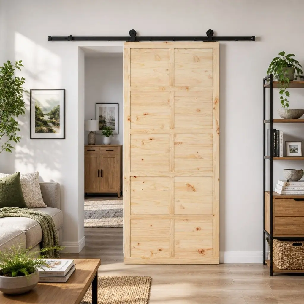 Natural Solid Pine Wood Sliding Door 80 x 208 cm