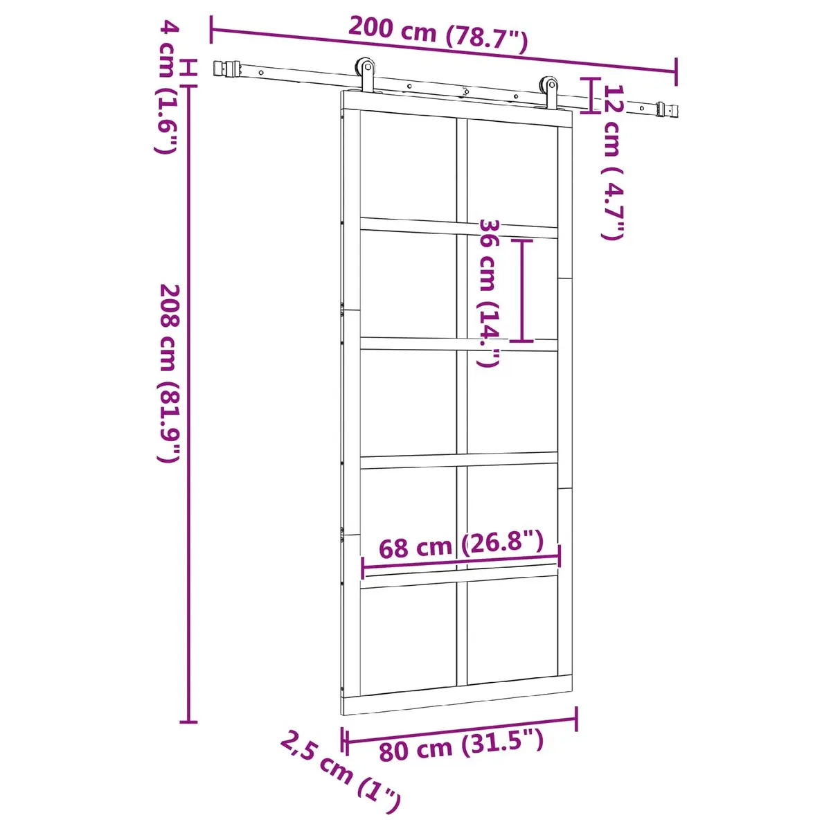 Natural Solid Pine Wood Sliding Door 80 x 208 cm