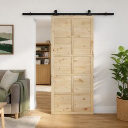 Durable Sliding Door in Solid Pine Wood 100 x 208 cm