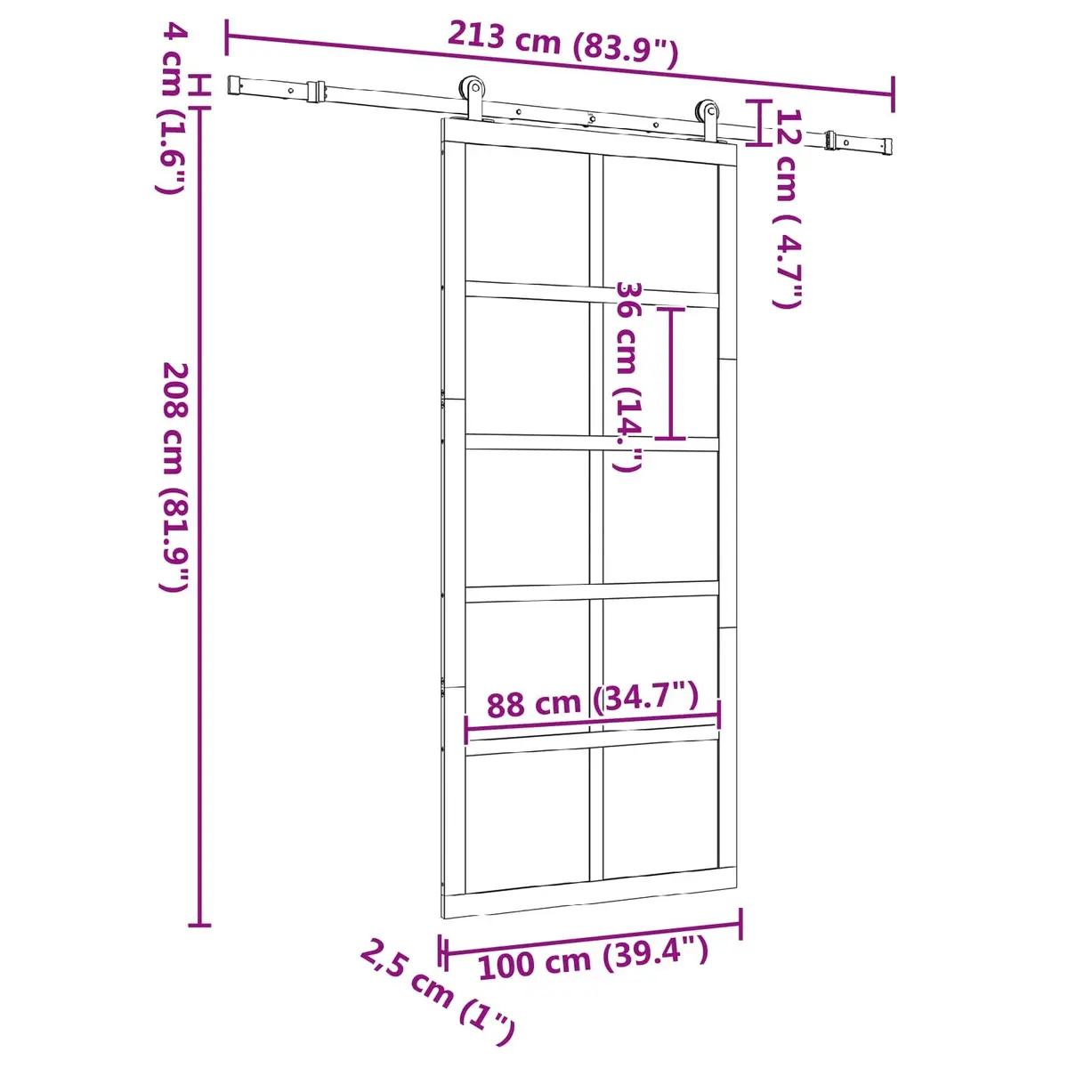 Sliding Door in Solid Pine Wood 100 x 208 cm