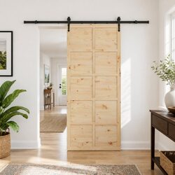Sliding Door 90 x 208 cm Natural Pine Wood Modern Interior Room Divider