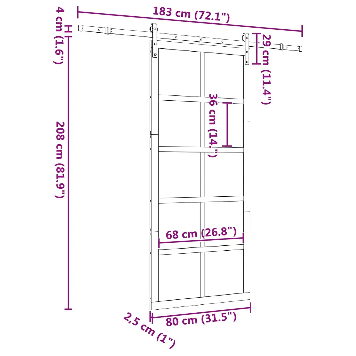 Natural Solid Pine Wood Sliding Door 80 x 208 cm