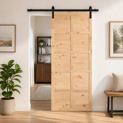 Sliding Door Natural Pine Wood 80 x 208 cm Space-Saving Interior Home Entrance