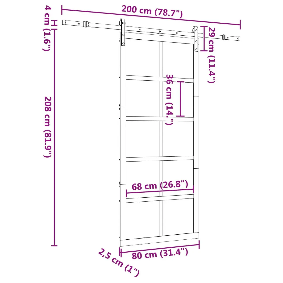 Sliding Door 80 x 208 cm Solid Pine Wood Natural Brown Home Interior