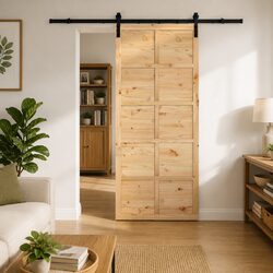 Sliding Door Natural Solid Pine Wood 100 x 208 cm Home Interior Space-Saving