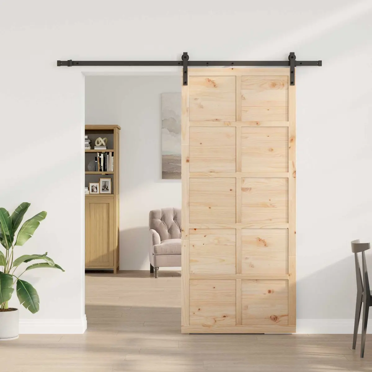 Sliding Door Solid Pine Wood 100 x 208 cm Brown