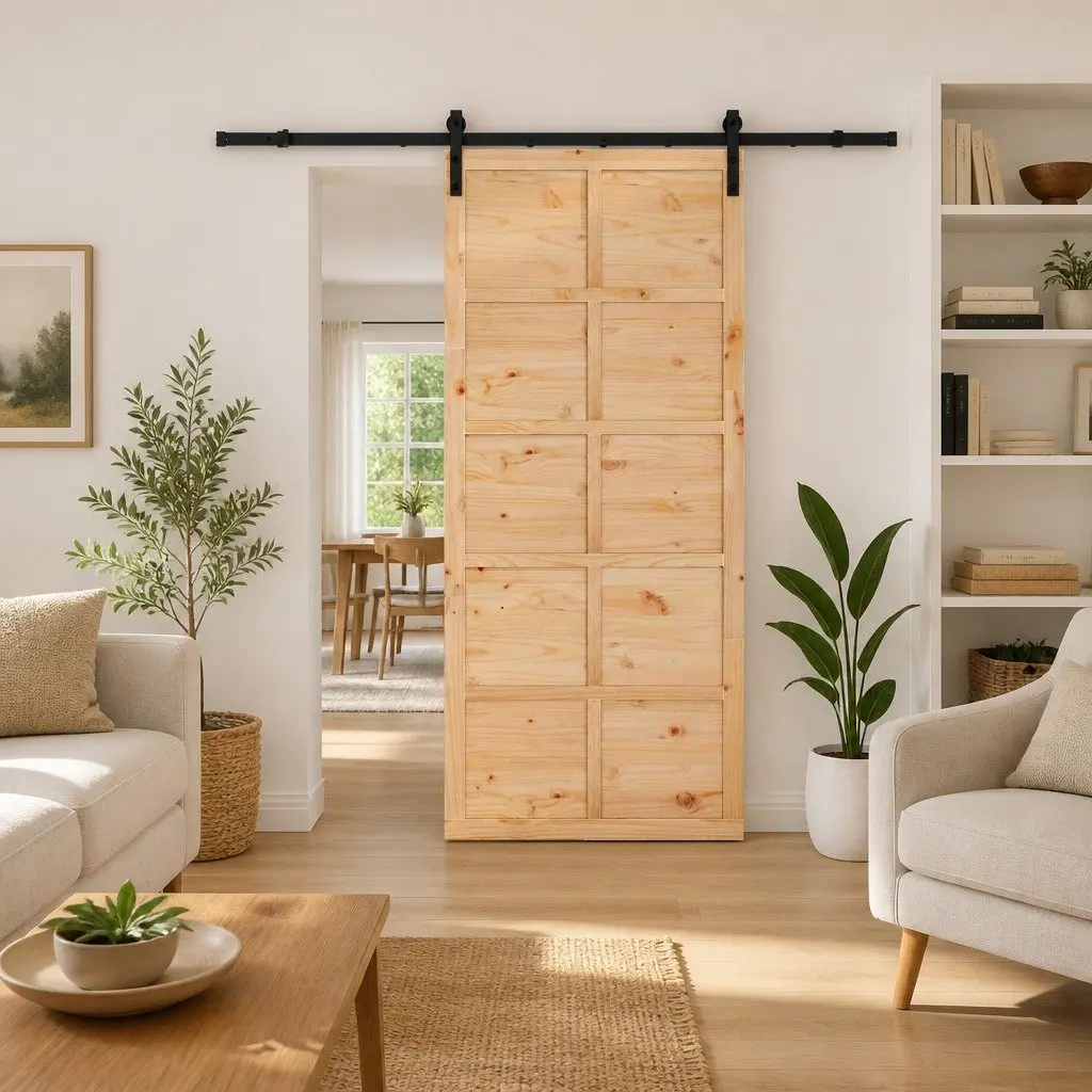 Solid Pine Wood Sliding Door in Brown, 90 x 208 cm