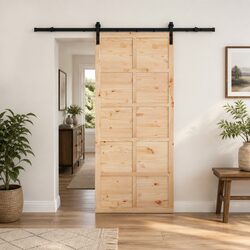 Solid Pine Wood Sliding Door 80 x 208 cm with Steel Track