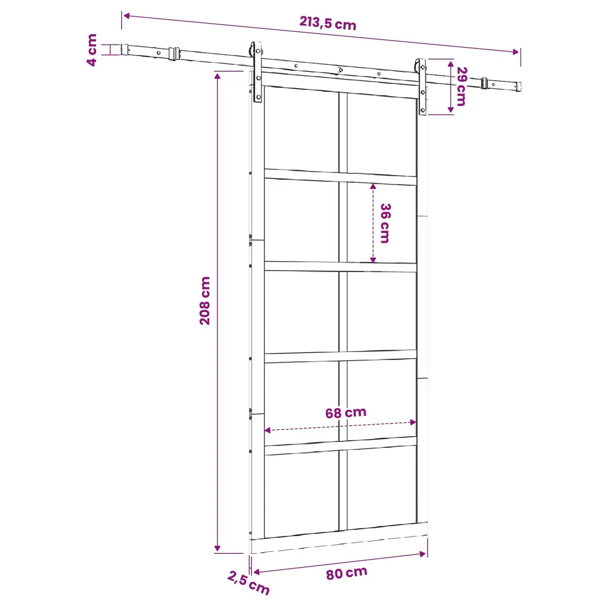 Solid Pine Wood Sliding Door 80 x 208 cm with Steel Track