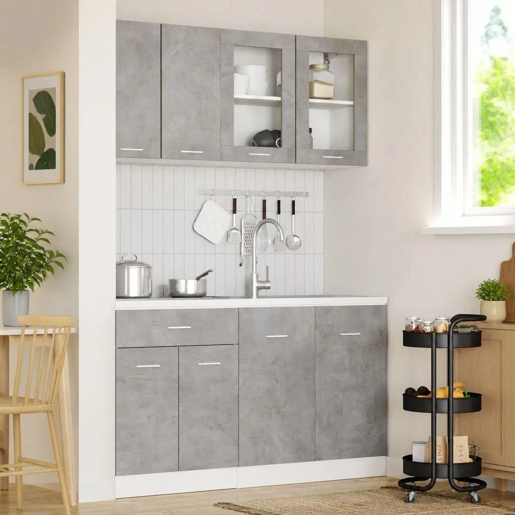 4-Piece Grey Kitchen Cabinet Set with Drawers