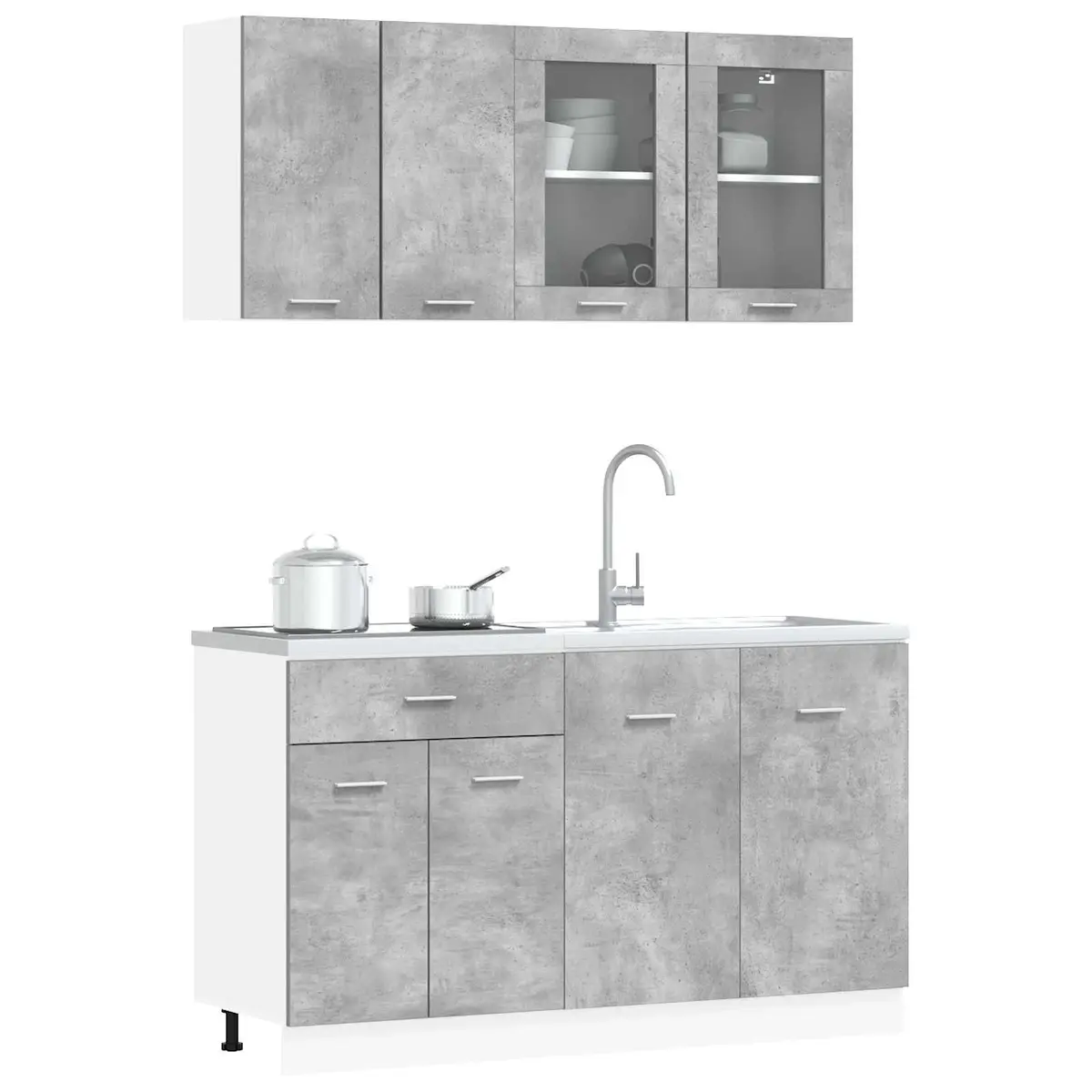 4-Piece Grey Kitchen Cabinet Set with Drawers