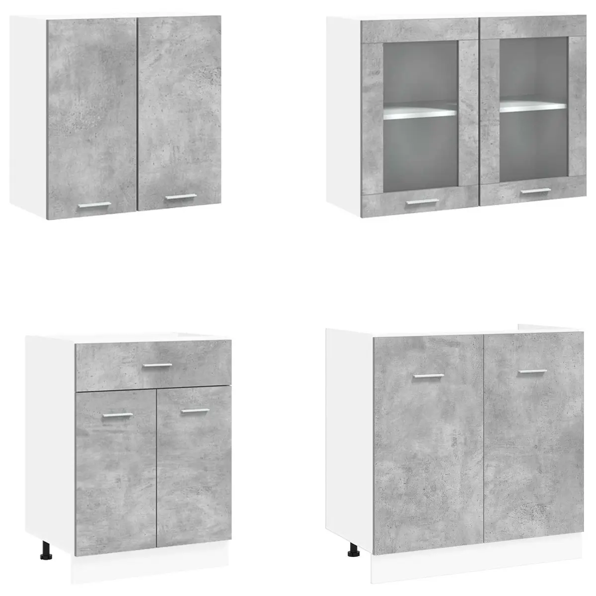 4-Piece Grey Kitchen Cabinet Set with Drawers