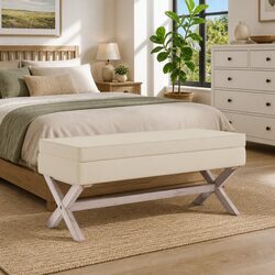 Stylish Storage Stool with Foam Cushioning and Wood Feet
