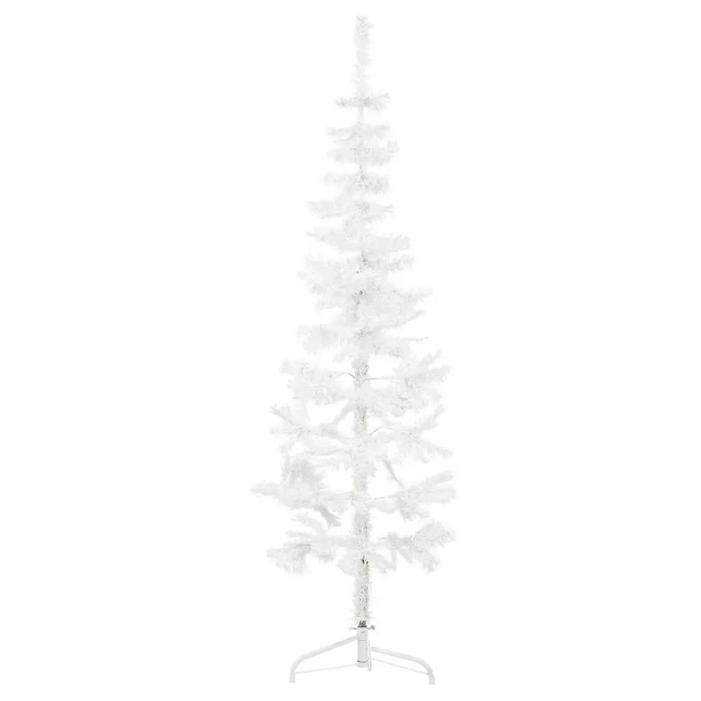 Slim Artificial Half Christmas Tree with Stand White 180cm Lifelike Holiday