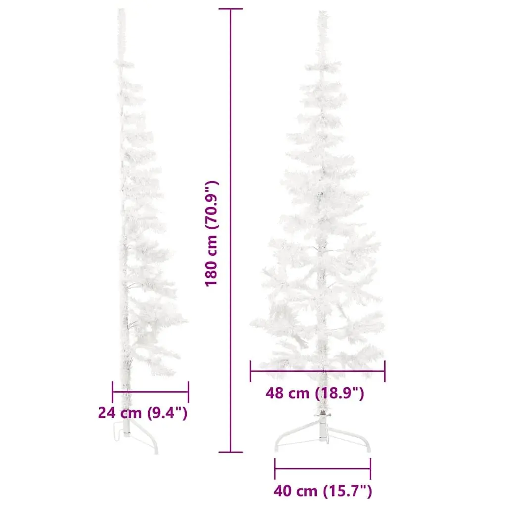 Slim Artificial Half Christmas Tree with Stand White 180cm Lifelike Holiday