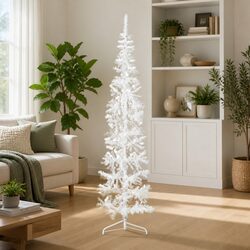 210cm Slim White Half Christmas Tree with Stand