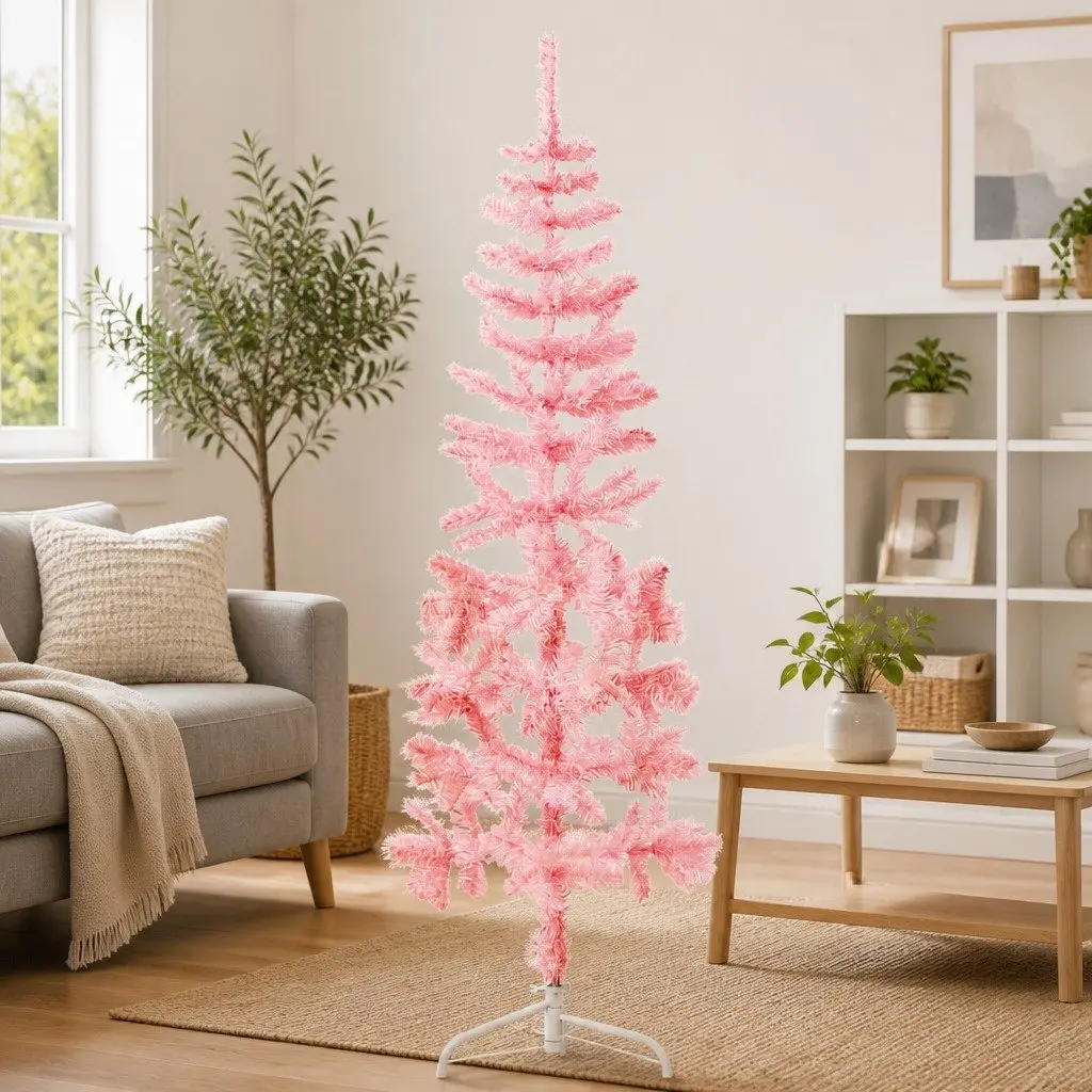 150cm Pink Slim Half Christmas Tree for Holiday Decor