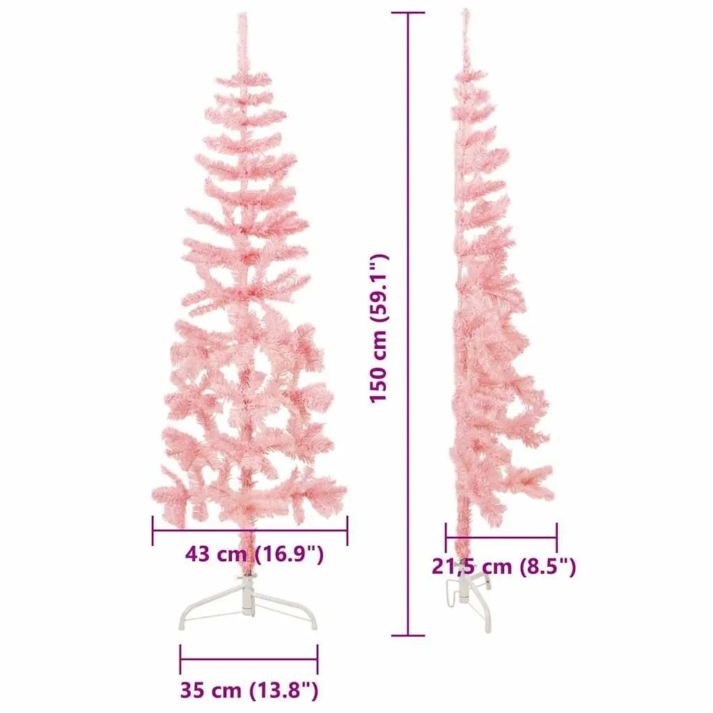 150cm Pink Slim Half Christmas Tree for Holiday Decor